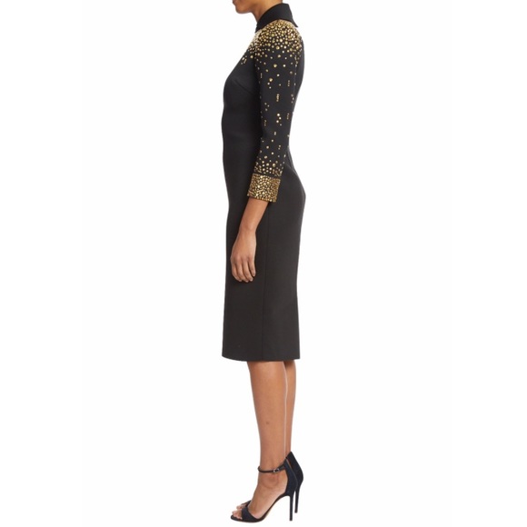 Badgley Mischka Gold Studded Black Scuba Dress with Collar - Picture 2 of 3